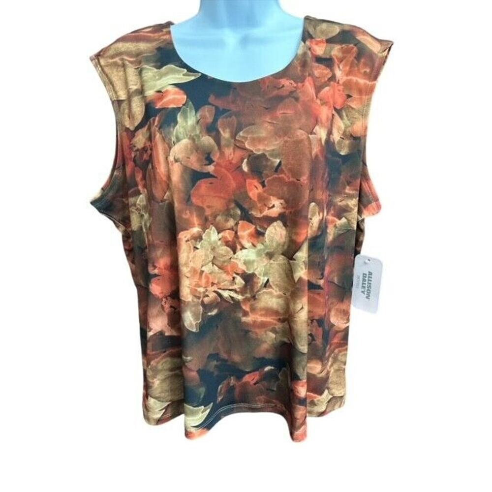 Allison Daley PL Top Colorful Brown Orange Floral Sleeveless Fancy Petite Large